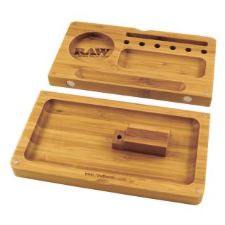 RAW Rolling Tray Bambus mit Magnet offen 22 x 23,4 x 32 cm