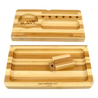 RAW Rolling Tray Bambus gestreift mit Magnet offen 22 x 23,4 x 32 cm