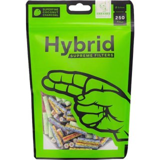 Hybrid Supreme Filters Zellstoff/Aktivkohle &Oslash; 6,4 mm L&auml;nge 30 mm 250 St&uuml;ck Bunte Mischung